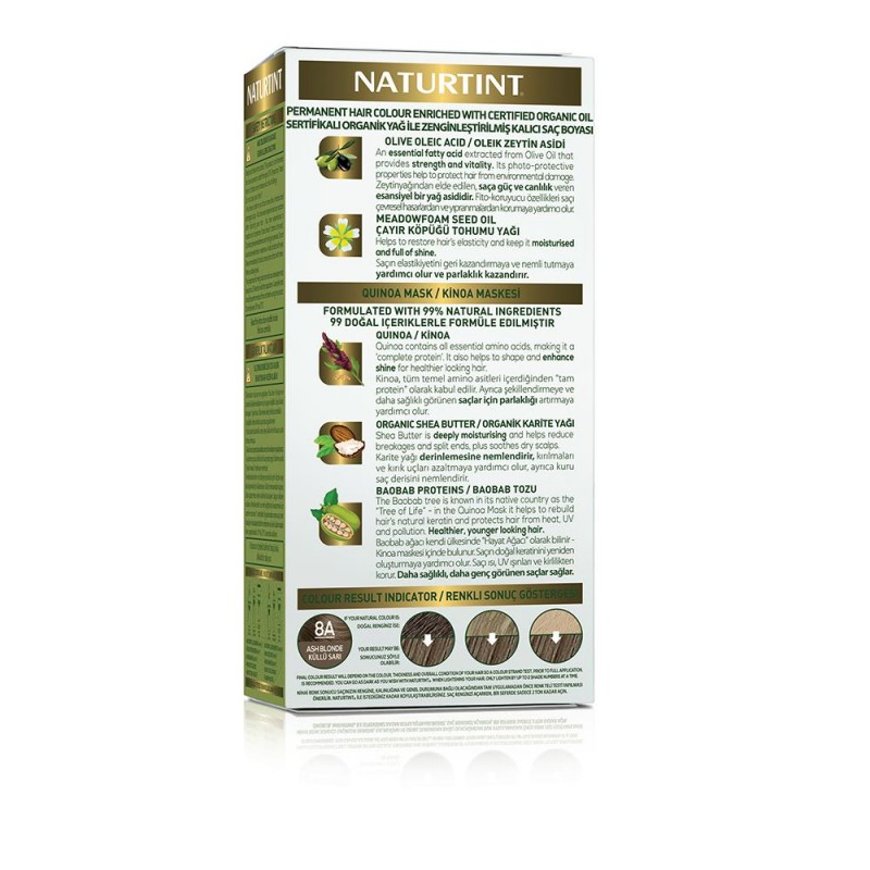 Naturtint 8A Kül Sarısı Doğal Saç Boyası 170ML